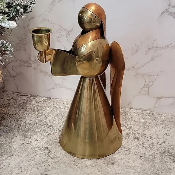 Vintage Brass and Copper Christmas Angel Candle Holder Made in Hong Kong - Picture 3 of 7